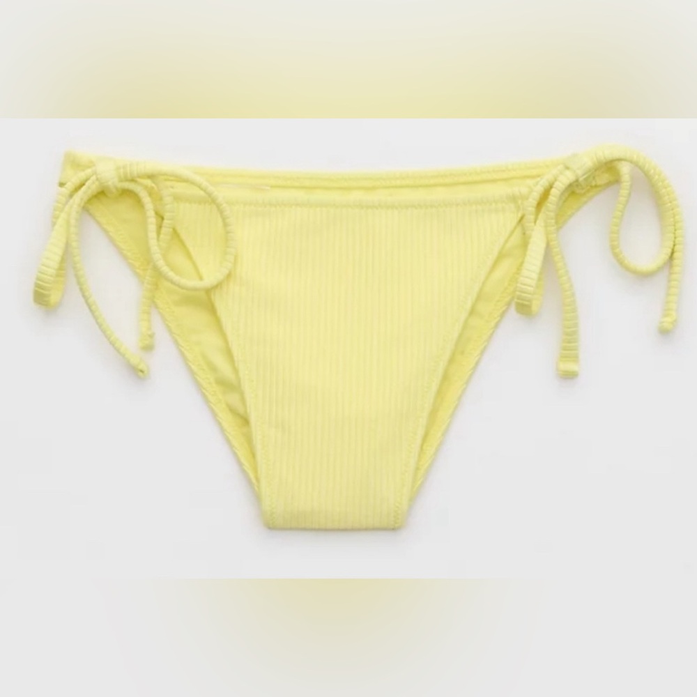 NWT Aerie Shine Rib Cheekiest Tie Bikini Bottom in Cozy Yellow - Size L